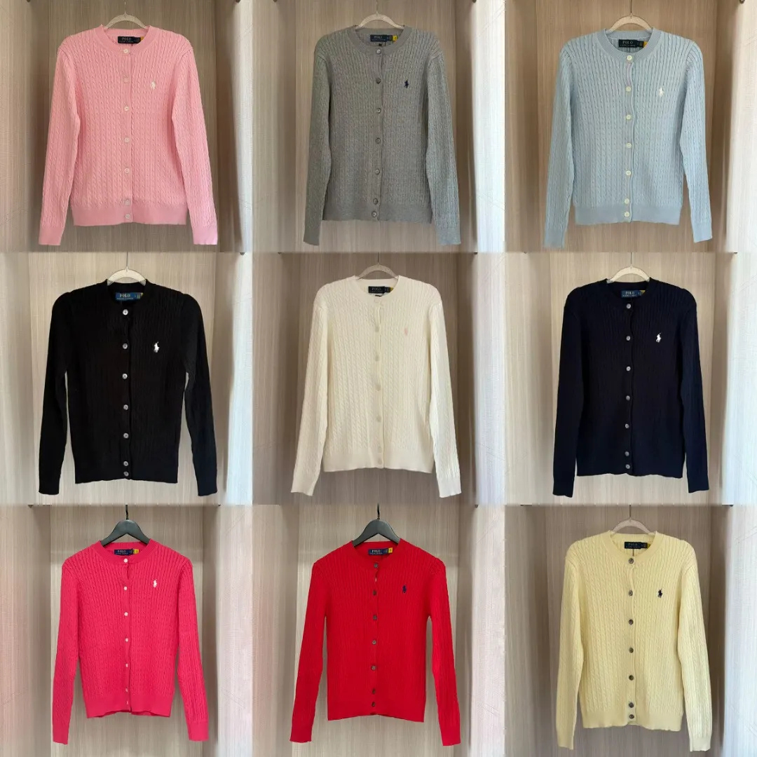 P200 RALPH LAUREN Ten Colors Classic Small Label Embroidery Round Neck Long Sleeve Button Cardigan Knitted Sweater Top Ten Colors Colors: White Black Navy Blue Gray Pink Red Watermelon Red Blue Apricot Light Purple Size: S M L XL Material: Cotton Weight: 450g